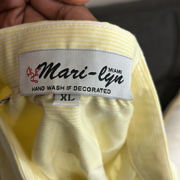 Mari Lyn Vintage Yellow White Striped long sleeve Button Down shirt Size XL - Picture 7 of 11